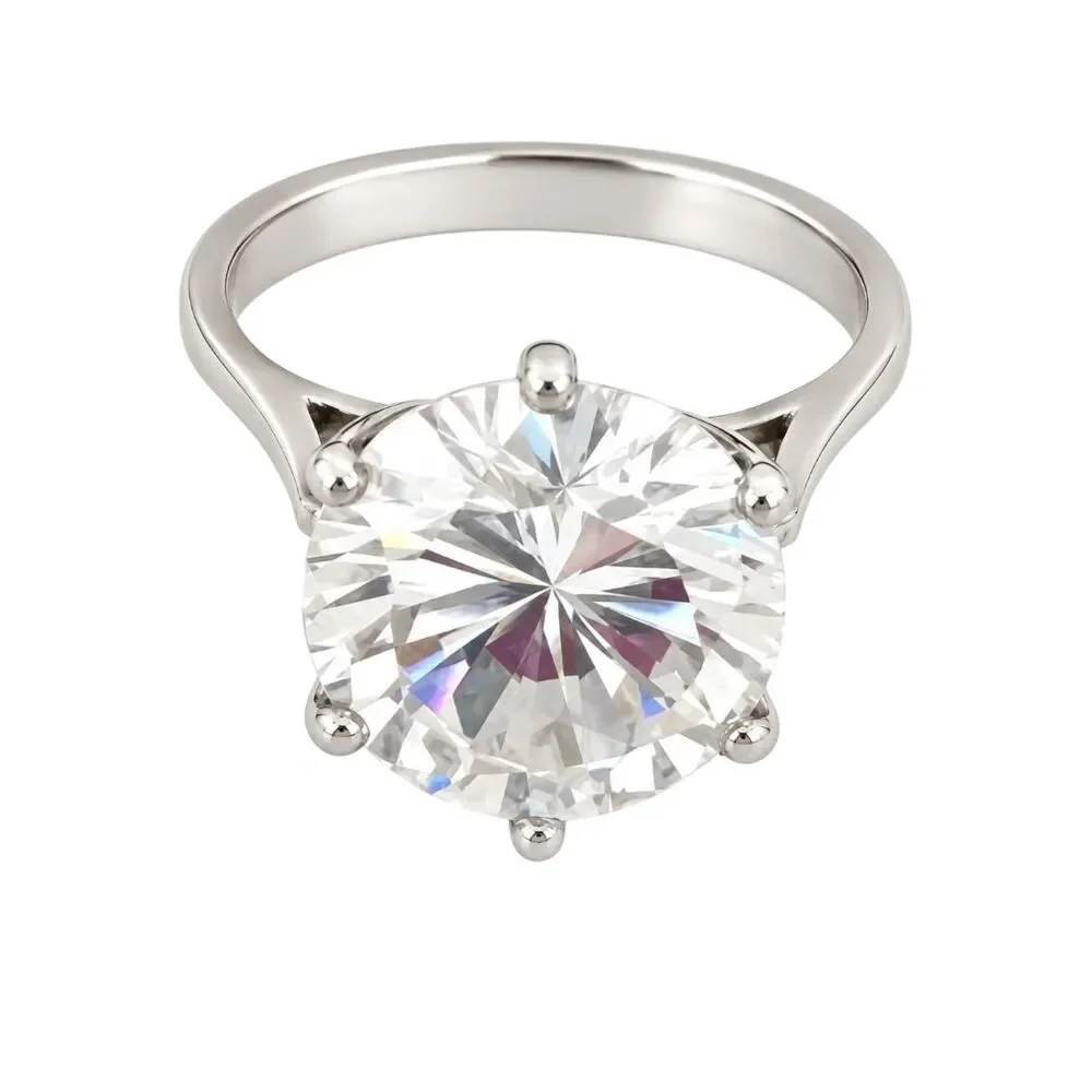 Vintage 1970s Ring Size 6 Uncas CZ Solitaire Round Cut White Gold Plated - 14S